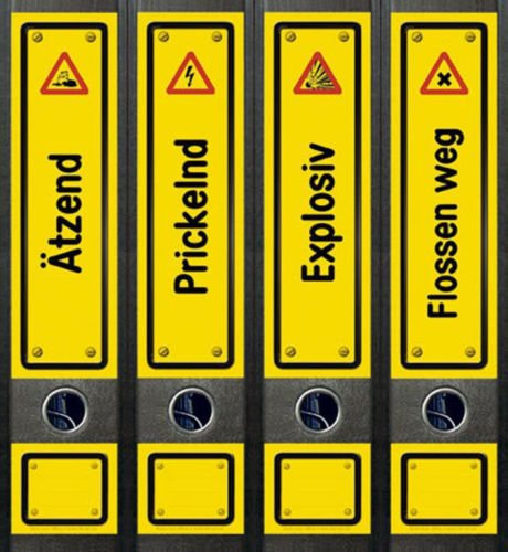 Ordnerrücken breit 4er Set Ordner Warn Schild Explosiv Ätzend Aufkleber Etiketten Deko 081