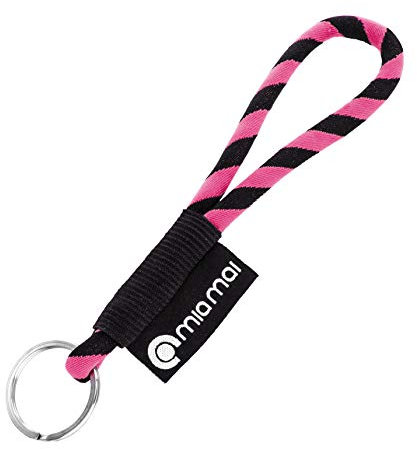 mia mai Tubular Lanyard (Pink/Schwarz, 15 cm), Schlüsselband mit Sicherheitsverschluss, Schlüsselring Schlüsselanhänger