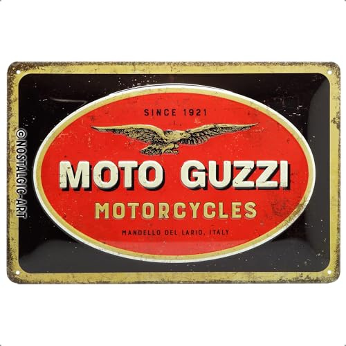Nostalgic-Art Retro Blechschild, 20 x 30 cm, Moto Guzzi – Logo Motorcycles | Original Moto Guzzi Lizenzprodukt (OLP), aus Metall, Vintage Design, Blechschilder Sprüche, Geschenk-Idee für Biker