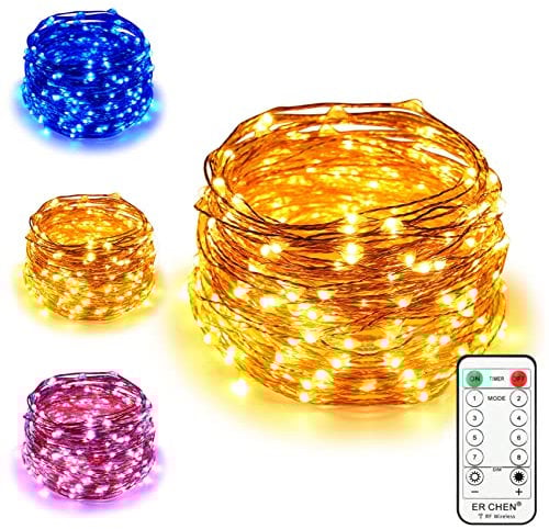 ErChen Strombetrieben Zweifarbige LED Lichterkette, 100 FT 30M 300 LEDs-Plug in 8 Modi Dimmbare Kupfer Draht-Lichterketten mit Fernbedienung Timer für Innen Außen Weihnachten (Blau, Warmweiß)