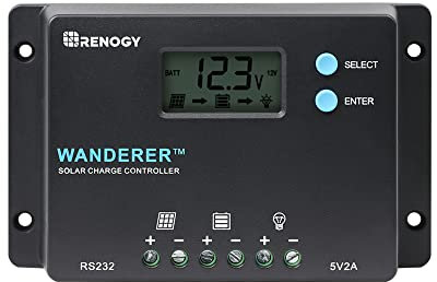 Renogy Wanderer 10A 12V PWM Negative Ground Charge Controller Compatible with Lithium, Sealed, Gel, and Flooded batteries and Renogy Bluetooth Module
