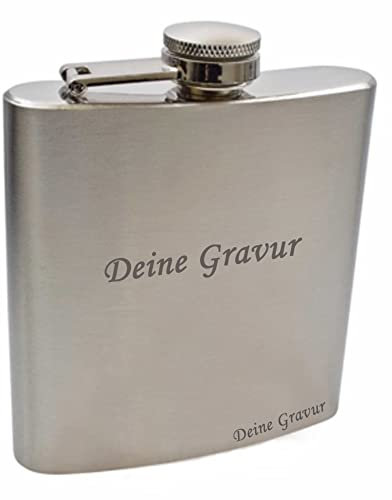 Edelstahl Flachmann mit Gravur personalisiert mit Namen oder Datum | Geschenke für Männer | Gravierte Schnapsflasche