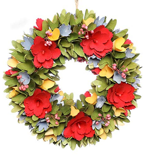 Autumn Wreath Multicoloured Wooden Flower Front Door Garland Fall Harvest Halloween Decoration (BM35)