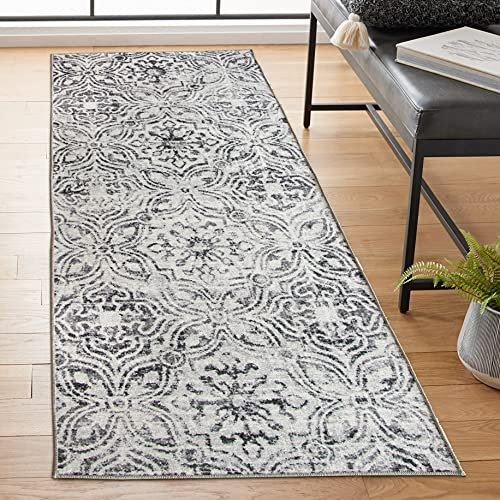 ReaLife Maschinenwaschbar Teppich Läufer - Wohnzimmer Schlafzimmer Badezimmer Küche Flur Büro - rutschfest Kurzflor Premium-Fleckenbeständig - Geometrisch Marokkanisch Tribal - Eli - Grau - 75 x 180