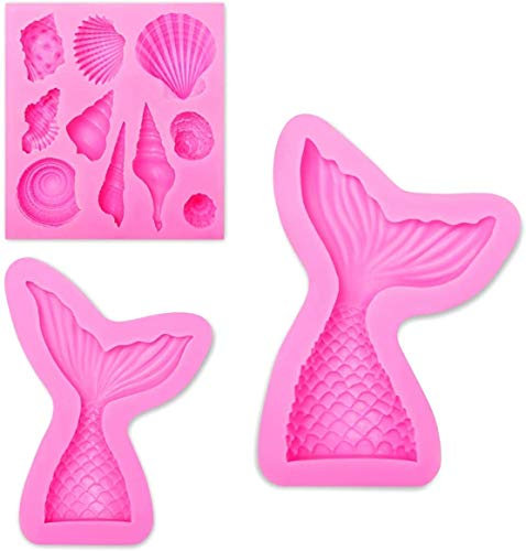 3 Pack de moldes de silicona y cola de sirena, molde de silicona de fondante, molde suave, molde de jabón de moldes de silicona para hornear