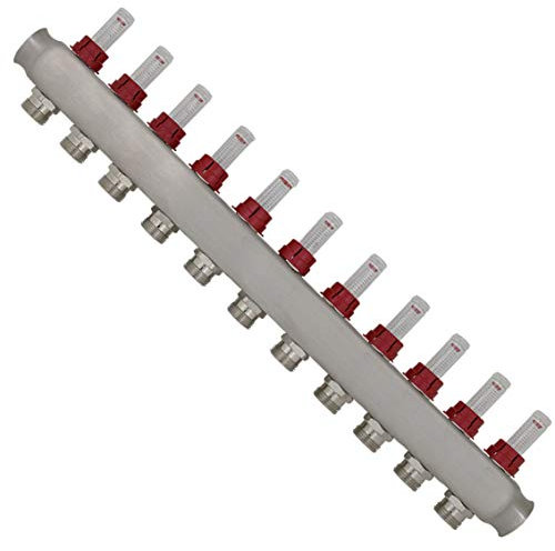 Collettore riscaldamento a 2 3 4 5 6 7 8 9 10 11 12 circuiti con flussometro riscaldamento a pavimento termosifoni per tubo multistrato pex (11 circuiti)