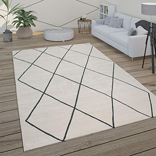 Paco Home Teppich Wohnzimmer Skandi Rauten Muster Modern Weiß Verschiedene Designs Größen, Grösse:160x230 cm, Farbe:Weiß 2
