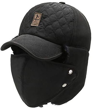 Adantico Homme Chapkas Coton Chapeau Trappeur Aviateur Hiver Casquette avec Cache Oreilles avec Masque Amovible