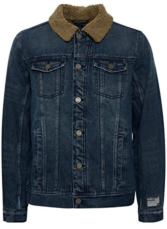 Blend 20712407 BHDenim Jacket Herren Jeansjacke Denim Übergangsjacke Jeansjacke mit Teddykragen Hemdkragen Used-look Regular Fit, Größe:2XL, Farbe:Denim dark blue (200292)