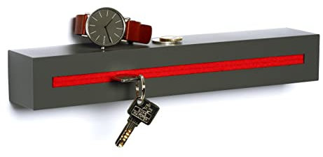 Buchenbusch urban design Schlüsselbrett mit Ablage aus Beton Dark Edition 33x6x5 cm, Schlüsselboard Wand, Schlüsselaufbewahrung Flur, Rot