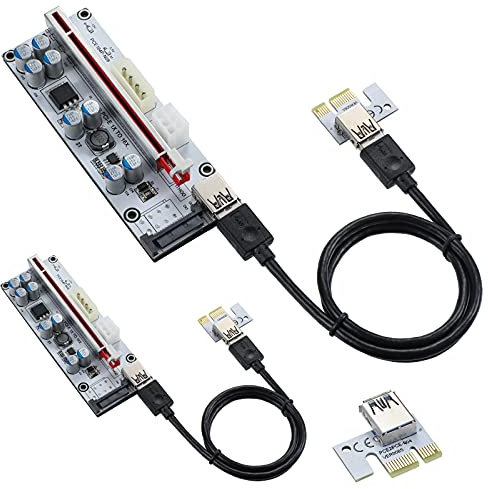 MZHOU Carte de Montage PCI-e,Adaptateur VER010-X 1X vers 16X avec Extension Graphique LED Carte Adaptateur de Montage Minier Ethereum ETH avec Câble D'extension USB 3.0 de 0,6 m (2 Pièces)