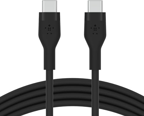 Belkin BoostCharge Flex câble USB-C vers USB-C en silicone, certifié USB-IF, recharge Power Delivery, câble USB C pour iPhone 16, iPhone 15, MacBook, iPad Pro, Galaxy S24, Google Pixel, etc, 2 m, noir
