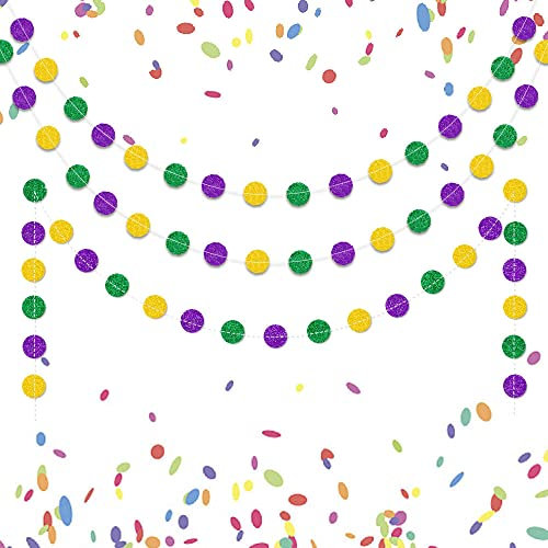 8 Stück Mardi Gras hängende Girlande, Mardi Gras Gold, Lila, Grün, Giltter, Kreise, Punkte, Papierperlen, gepunktet, Luftschlangen, hängende Wimpelkette, Banner, Hintergrund, New Orleans, Maskerade,