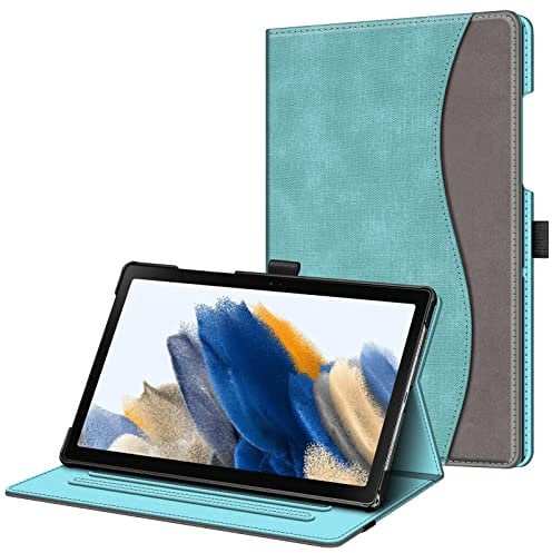 Fintie Hülle für Samsung Galaxy Tab A8 10.5 Zoll 2022/2021 SM-X200/X205/X207, Multi-Winkel Folio Schutzhülle Dokumentschlitze und Auto Schlaf/Wach Funktion, Jeansoptik Türkis