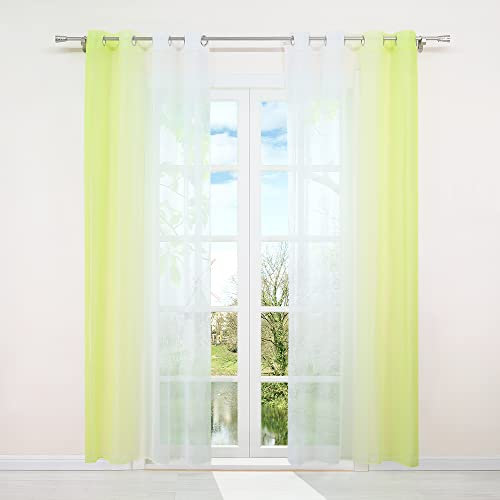 HongYa 2er-Pack Farbverlauf Gardinen Transparenter Voile Vorhänge Schals mit Ösen H/B 225/140 cm Grün