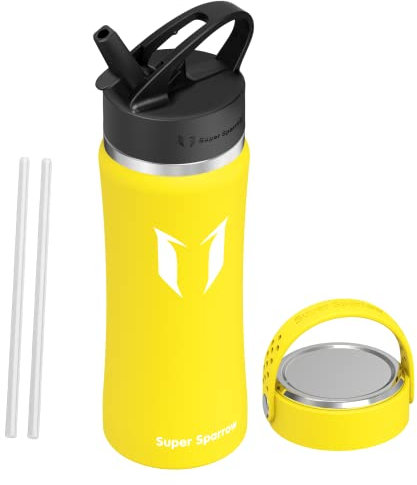 Super Sparrow Paja Botella de Agua Acero Inoxidable - 750 ml, Boca Ancha Termo con paja, Sin BPA Free, Botellas Termica Reutilizable Frascos Térmicos para Niños & Adultos, Deporte, Oficina, Ciclismo