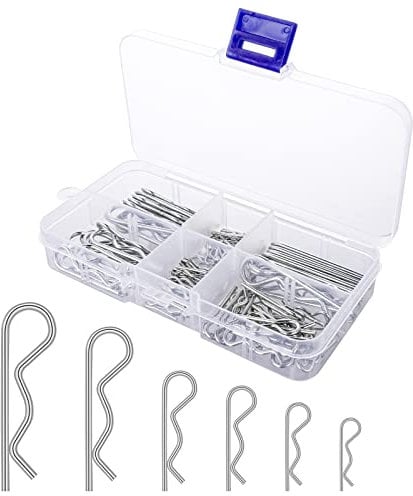 Grevosea 100 Stück Edelstahl Splinte Set R Clips Splinte Sortiment Kit Edelstahl Splinte R Clips Splinte Haltefeder Anhängerkupplung Splinte für LKWs Traktoren Rasenmäher Autos Wohnmobil (6 Größen)