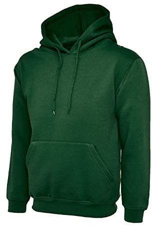 Mens Classic Hooded Sweatshirt Womens Long Sleeve Plain Pullover Hooded Hoodie (Bottle Green Large)