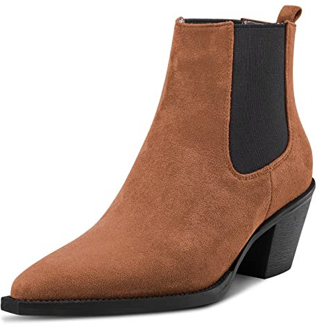 Castamere Donna Chunky Blocco Basso Gattini Tacco Heel Chiusa a Punta Stivaletti Slip-on Ufficio Dress 6.5 CM Heels Stivali Marrone A 36 EU