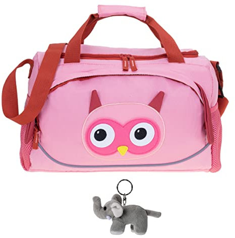 Sporttasche Kinder Jungen Mädchen klein Turntasche Tasche Reisetasche 38 cm 14 Liter Kindersporttasche Tiere Elephant Kids +e (Eule Rosa 352)