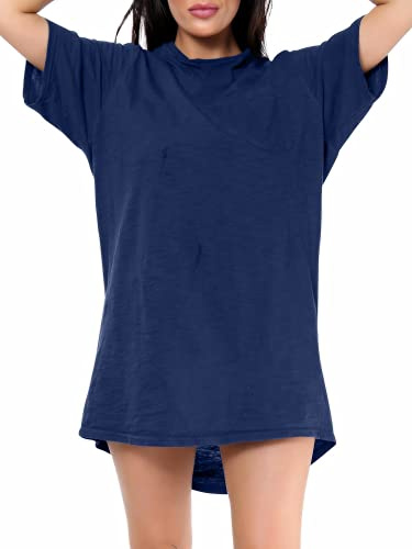 Love My Fashions® Women’s Plain Cotton Night Wear Long T-shirt soft and comfy Nightdress for ladies With Front Pocket Crew Neck Short Sleeves Nightie Sleepwear Top plus