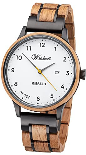 Waidzeit BZ01 Bierzeit Uhr Herrenuhr Holz Edelstahl 3 bar Analog braun