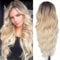 PORSMEER Lange Lockige Blond Ombre mit dunkler Wurzel Perücke Damen Natürlich Haarperücken für Frauen Afro Alltag Anime Cosplay Kostümparty Halloween Karneval Wig