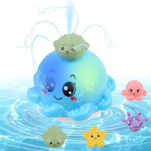 Jouets de Bain Bébé, Jeux de Bain pour Bebe Enfant 1 2 3 4 Ans,Jouets de Bain Lumineux pour Bébé, Jouet d'Arroseur d'eau Poisson,Jeu d'eau Poulpe de à Jet avec LED pour Les Enfants
