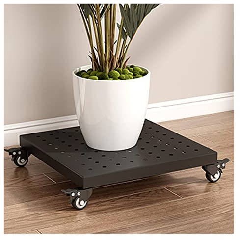 Square Metal Plant Pot Trolley Large Plant Pot Mover Dolly Garden Flower Pot Stand on Wheels Heavy Duty Plant Pot Caddy on Wheels Plant Pot Saucers with Wheels Outdoor and Indoor (Color : Nero, Size
