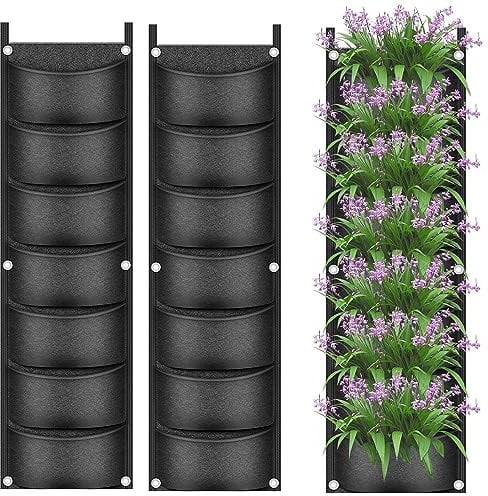 LATERN 2 Piezas Bolsas de Cultivo de Plantas Colgantes, 7 Bolsillos Jardinera para Colgar en Pared Bolsa Maceta Vertical Bolsas de Cultivo Transpirables de Tela No Tejida para Patio Jardín Decoración