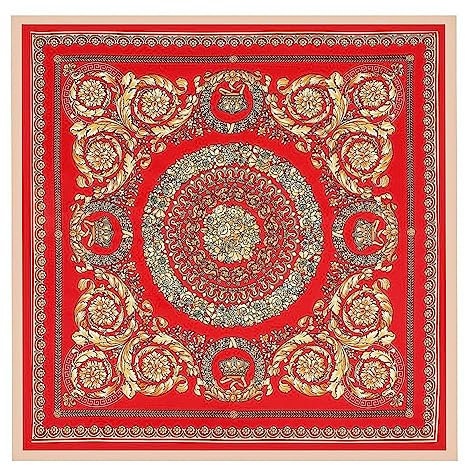 Yurosiay Damen Seidentuch 90x90cm Vintage Bedrucktes Halstuch Barockstil Satin Schal Damen Quadrate Faux Seidenschal Elegant Satin Kopftuch Bandana Halstuch Halstücher für Frauen Rot
