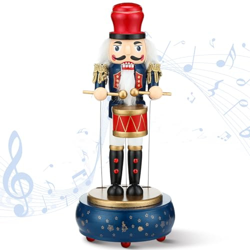 Jetec Nutcracker Music Box Wooden Nutcracker Soldier Toy Handmade Nutcracker Figures Christmas Nutcrackers Soldiers Wind up Musical Box Clockwork Christmas Music Box for Gift Home Decor (Retro Style)