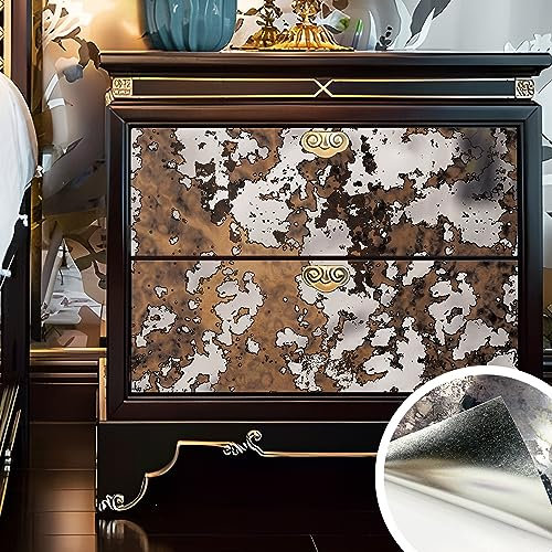 LiveInUrban Antique Peel and Stick Wallpaper Modern Rusty Mirror, Waterproof Self Adhesive Wallpaper for Furniture, Thickend Wall Mural Foxed Rust Wall Art Home Decor 39X100CM
