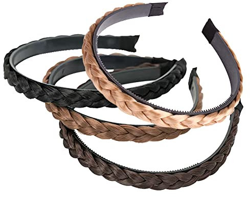 Lot de 4 bandeaux tressés en cheveux synthétiques épais de 1,5 cm pour perruque, serre-tête antidérapant, accessoires de cheveux avec dents pour femmes et filles
