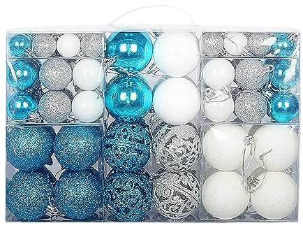 Folpus 100x Ornamenti per Palline di Natale Ornamenti per Albero di Natale Ciondoli Decorativi Palline Albero di Natale Palla appesa per Feste al Coperto, Bianco Blu Argento
