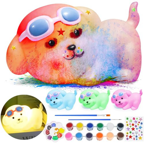 ONLYFUN DIY Hunde Malset Bastelset - für Mädchen und Geburtstage, 3D Hundelampe zum Malen und als Nachtlicht, ideales Spielzeug und Mitgebsel für Kinder ab 3 4 5 6 7 8 9 10 11 12 Jahren
