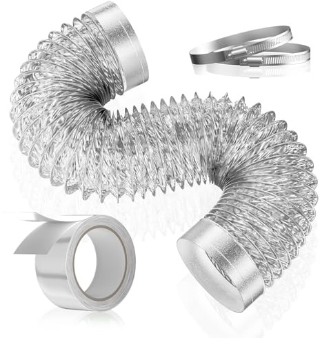 HOOMESUN Trockner-Entlüftungsschlauch, 10,2 cm, 1,5 m, extra dick, robust, flexibel, Aluminiumfolie, isolierte Luftführung für enge Räume, HVAC-Luftführungsset mit 2 Klemmen und 1 Klebeband
