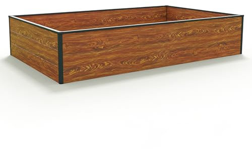 GFP HALFSIZE Aluminium Hochbeet - Platzsparendes & Stabiles Gartenbeet in Holzoptik - 195 x 119 x 39 cm - Ideales halbhohes Modell für Familien-Gartenspaß