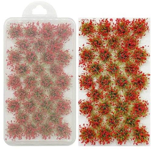 Woohome Modèle Arbres Gazon Lichen pour Feuillage, 32 PCS Rouge Touffe d'herbe Statique Herbe Artificielle Modèle pour Le Chemin de Fer de Paysage de Train