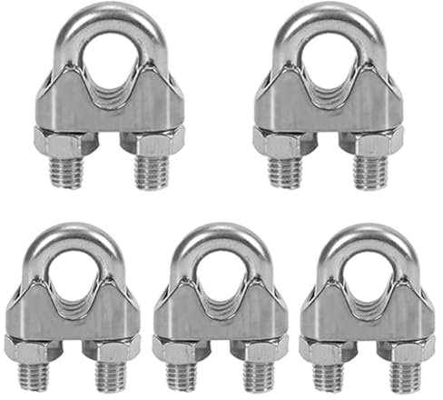 PHCOZY 5 PCS M4 Morsetti Serracavo in Acciaio 304 per Funi Metalliche Morsetti per Cavo Acciaio M4 con Dado di bloccaggio in Acciaio Inox con Dadi di bloccaggio per Fune da Giardino