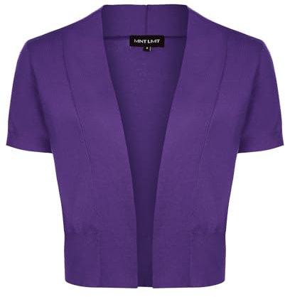 MINTLIMIT Cardigan corto da donna a maniche corte aperto sul davanti casual bolero maglione coprispalle, Vt-viola scuro, S