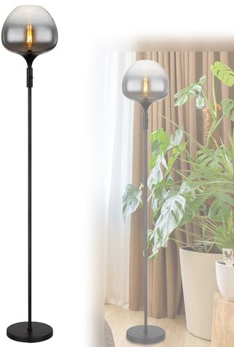 bmf-versand® Stehlampe Wohnzimmer modern - Stehleuchte Schwarz Rauchglas - Standleuchte Glas Rauchfarben Industrial - Höhe 165 cm