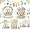 122PCS Safari Woodland Wild Animal Party Supplies for Unisex Babyshower Birthday Sage Green Party Decorations Jungle Plates Napkin Cups Forks Knives banner tablecloth Disposable Tableware 20 Guests