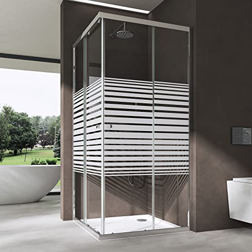 Sogood Duschkabine 90x90cm Eckeinstieg Schiebetür Duschabtrennung Milchglas Streifen Eckdusche 6mm ESG Glas Höhe 190cm Links/Rechts montierbar Rav16MS