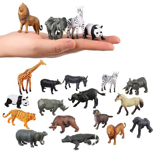 FLORMOON Lot de 16 petites figurines d'animaux sauvages réalistes pour cupcakes, jouets éducatifs, cadeau de fête d'anniversaire pour enfants et tout-petits