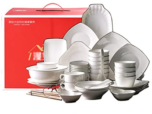 CRBUDY Ensemble d'assiettes à dîner de 42/50/66 pièces, Ensemble de Couverts de Cuisine en céramique – pour Micro-Ondes, Four et Lave-Vaisselle, Convient pour 7 à 12 Personnes