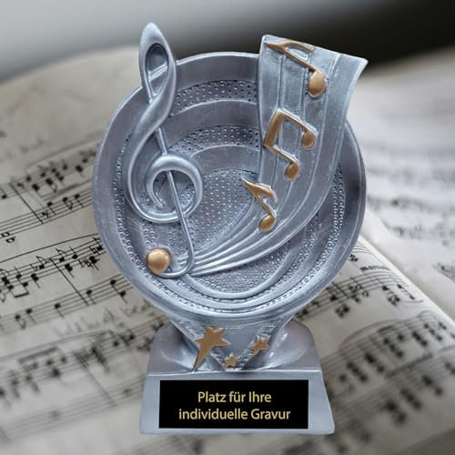 eberin · Musik-Pokal Harmonie der Noten in Silber und Rosegold – EIN Zeichen musikalischer Exzellenz · Musikschule Pokal · 15,5 cm · personalisierbar mit Wunschgravur · (MIT Gravur)