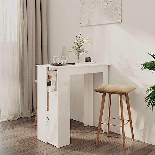 Baziroo Bartisch Hochglanz-Weiß Tresentisch mit 3 Ablagen Restauranttisch Bistrotisch Hausbar Esstisch Bartisch mit Lagerregal 102x50x103,5 cm
