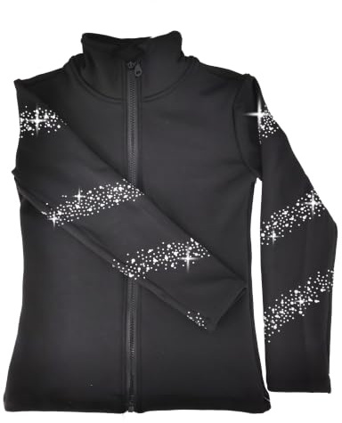 JoyCan Eiskunstlauf-Trainingsjacke für Mädchen, schwarz, mit funkelndem Strass-Plüsch, Premium-Skating-Trainingskleidung