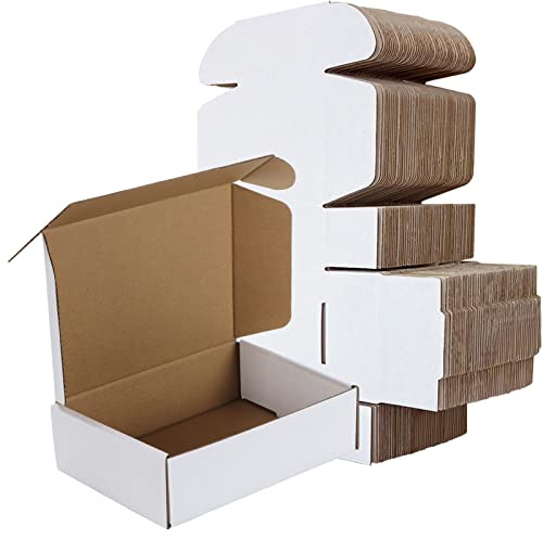 RLAVBL 50 Pack 178x127x51 mm (7x5x2 in) Shipping Boxes Small White Corrugated Cardboard Box for Packing Mailing